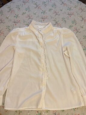 Forcast Ivory Lace-Trim Victorian-Inspired Blouse